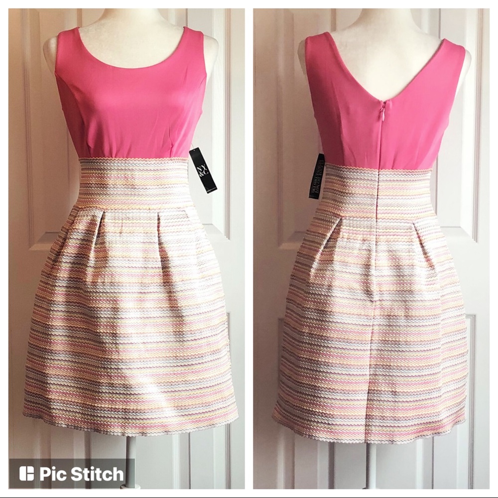 NWT New York & Co Colorful Pink Print Sleeveless Bubble Dress Small